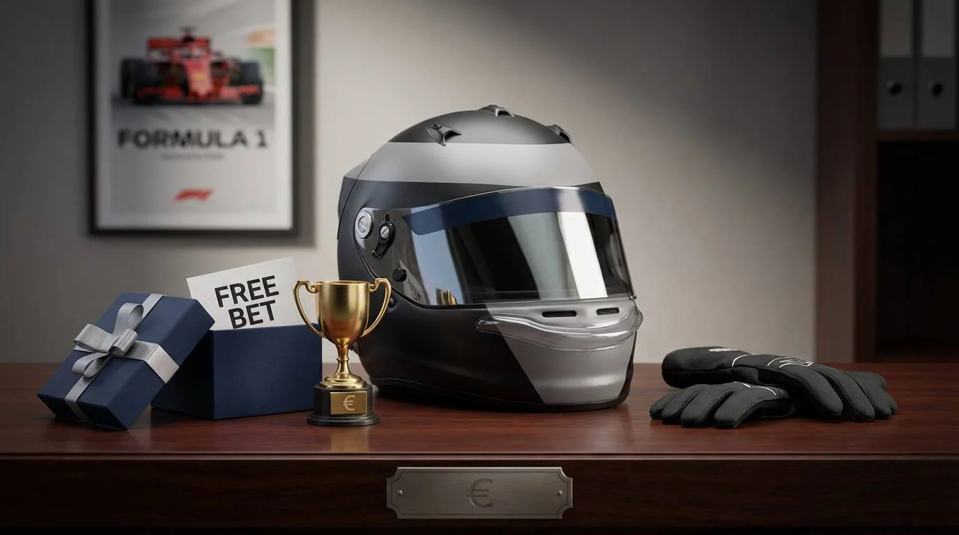 F1 welkomstbonus conceptbeeld met raceauto en bonussymbolen