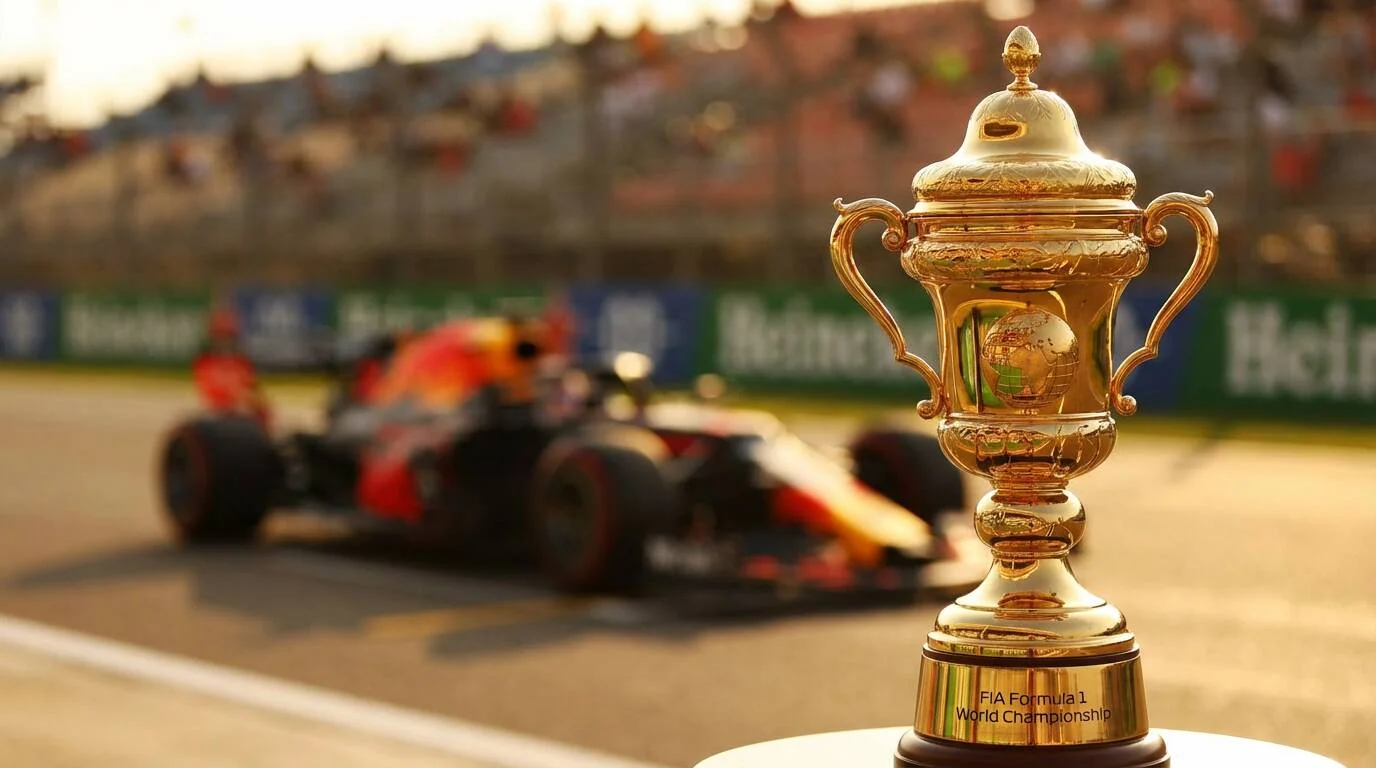 F1 wereldkampioenschap trofee met seizoensweddenschappen concept