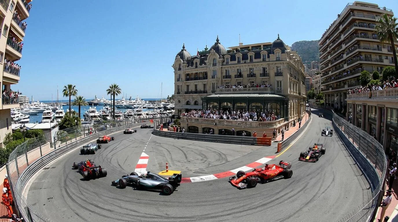Circuit de Monaco met F1-bolides door de straten van Monte Carlo