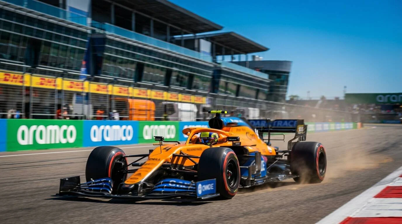 McLaren F1-bolide in papaya oranje livery